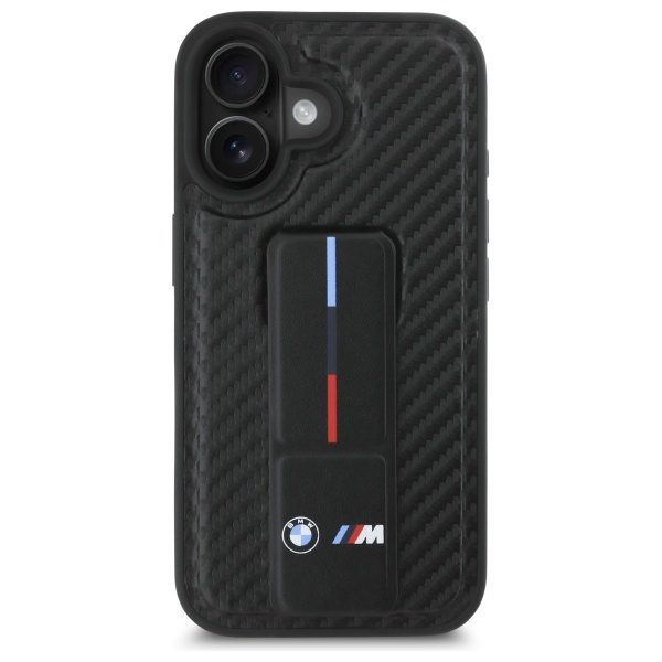 BMW case for iPhone 16 6,1" BMHCP16SGSPCCK Hardcase M Grip Stand Smooth and Carbon black