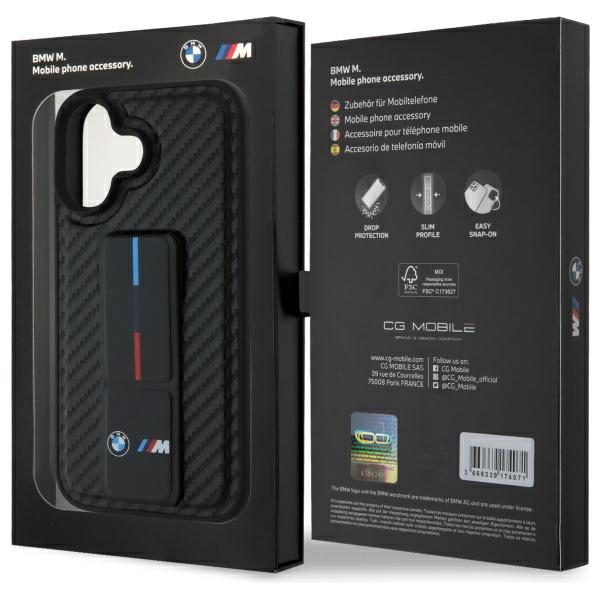 BMW case for iPhone 16 6,1" BMHCP16SGSPCCK Hardcase M Grip Stand Smooth and Carbon black