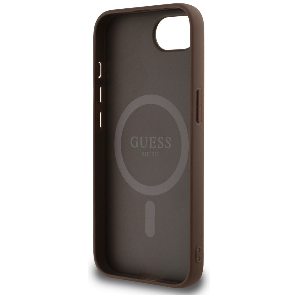 Guess HC MagSafe PU 4G Circle with Classic Logo case for iPhone 16e Brown