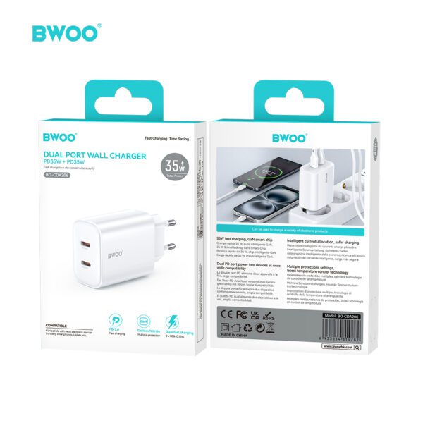 BWOO CDA206 PD wall charger 1x USB-C port 35W white
