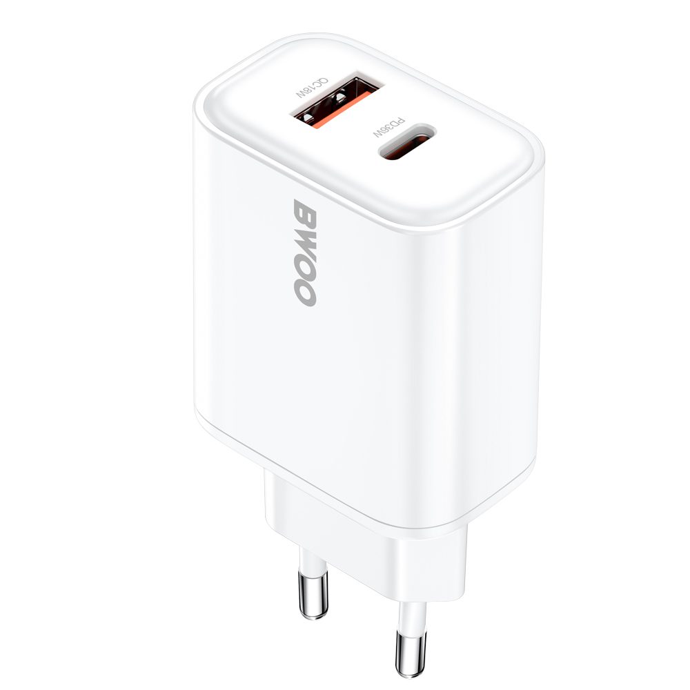 BWOO CDA207 PD wall charger 1x USB-A + USB-C port 36W white