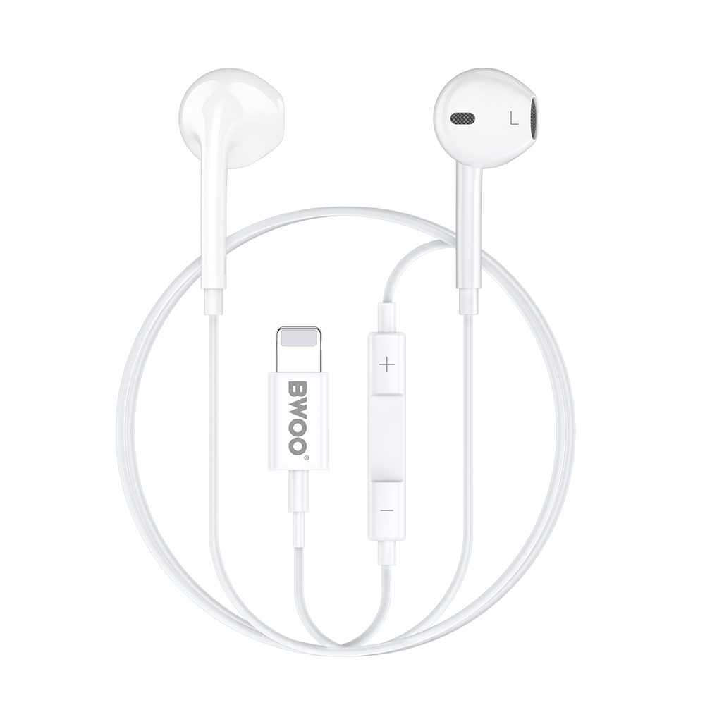 BWOO Wired Headphone Lightning With Volume Control HF179 white