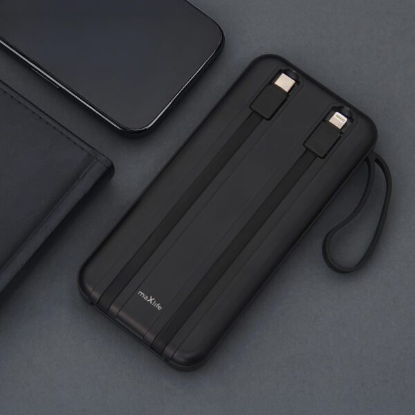 Maxlife power bank with built-in cables MXPB-06 PD QC 22,5W 10000 mAh black