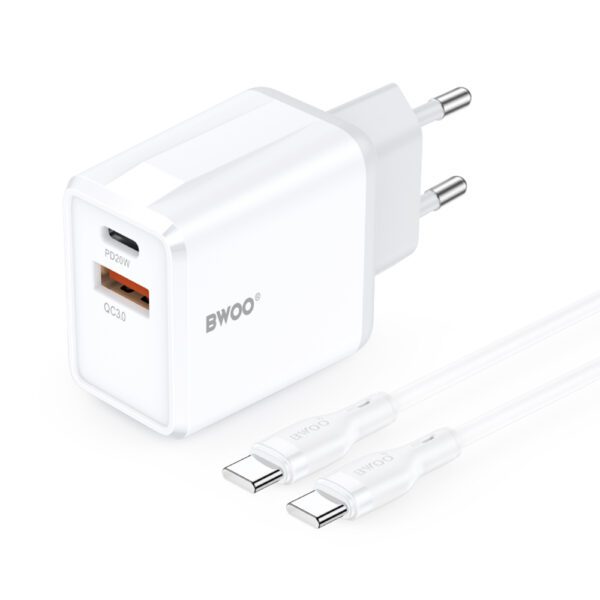 BWOO wall charger CDA182 QC 38W 1x USB-A + 1x USB-C with USB-C cable 1 m black