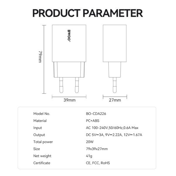 BWOO wall charger 20W CDA226 QC 1x USB-C black