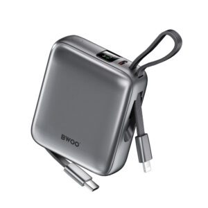 BWOO power bank P73 22.5W 10000 mAh with 2 built-in cables 1 x USB-C  1 x Lightning black