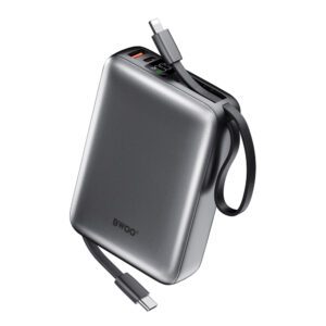 BWOO power bank P74 22.5W 20000 mAh with 2 built-in cables 1 x USB-C 1 x Lightning black