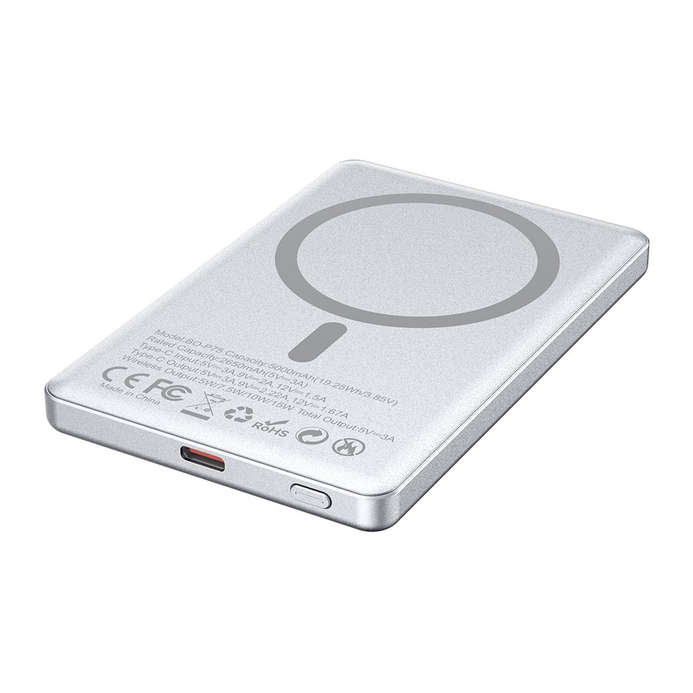 BWOO magnetic power bank P75 PD 20W 5000 mAh with digital display and USB-C port black