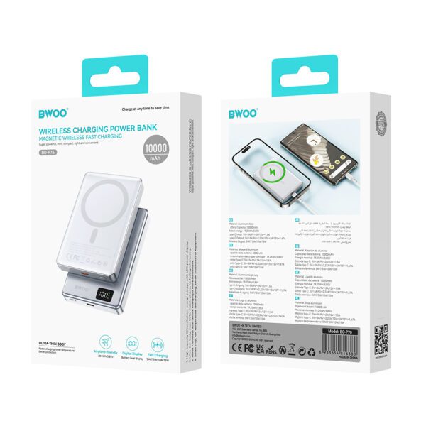 BWOO magnetic power bank P76 PD 20W 10000 mAh with digital display and USB-C port black