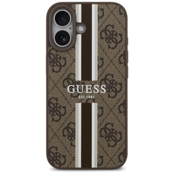 Guess 4G Printed Stripes MagSafe case for iPhone 17 brown