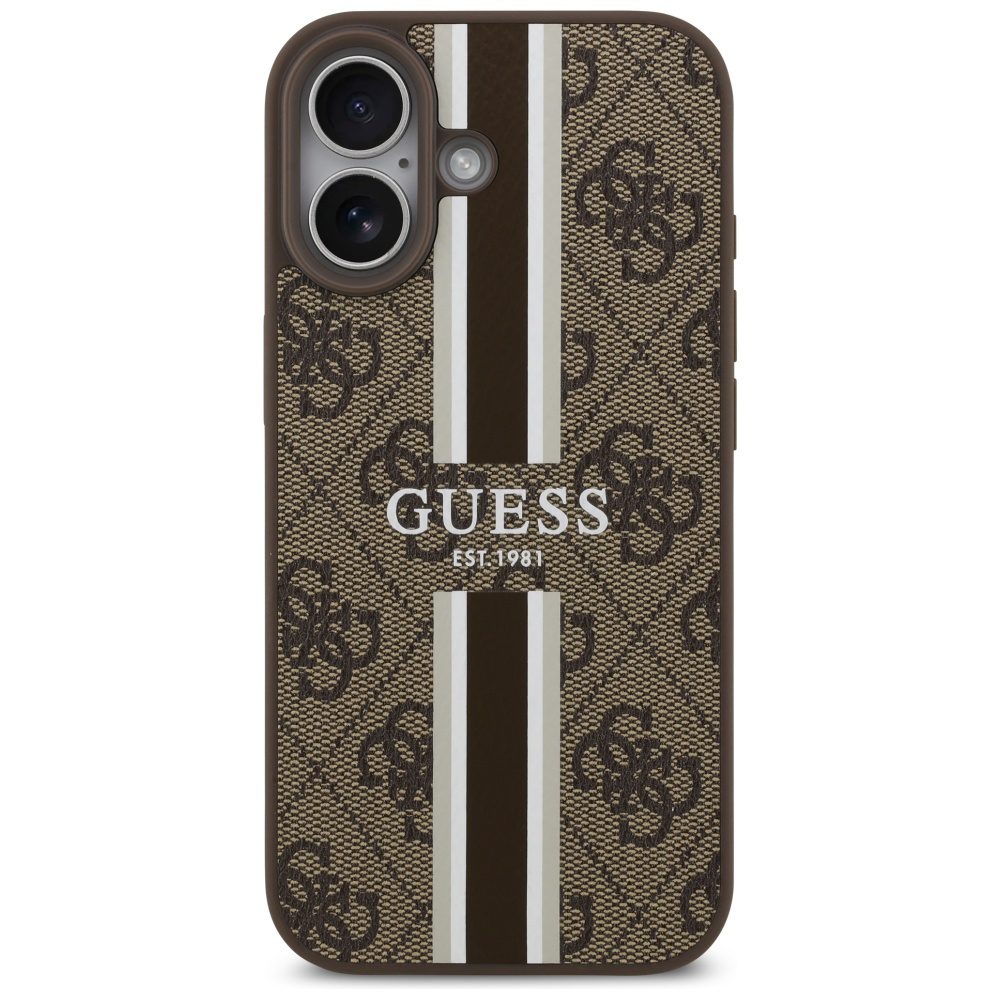 Guess 4G Printed Stripes MagSafe case for iPhone 17 brown