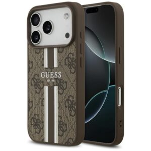 Guess 4G Printed Stripes MagSafe case for iPhone 17 Pro brown