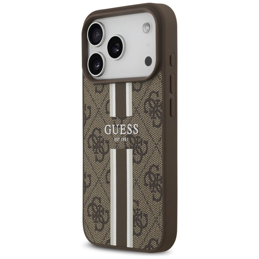 Guess 4G Printed Stripes MagSafe case for iPhone 17 Pro brown
