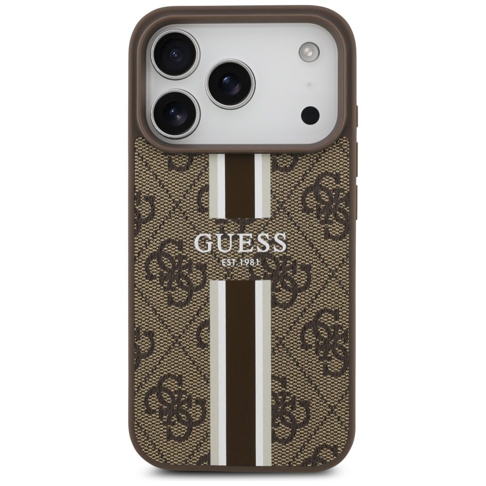 Guess 4G Printed Stripes MagSafe case for iPhone 17 Pro brown