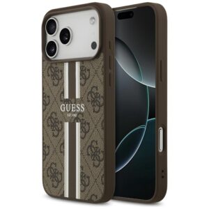 Guess 4G Printed Stripes MagSafe case for iPhone 17 Pro Max brown