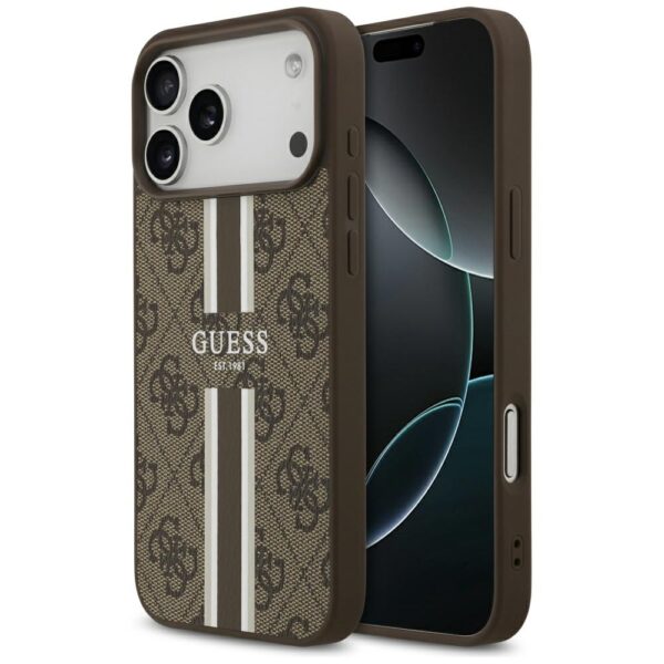 Guess 4G Printed Stripes MagSafe case for iPhone 17 Pro Max brown