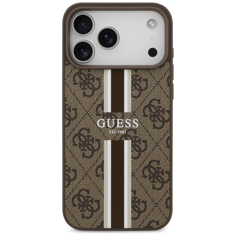 Guess 4G Printed Stripes MagSafe case for iPhone 17 Pro Max brown