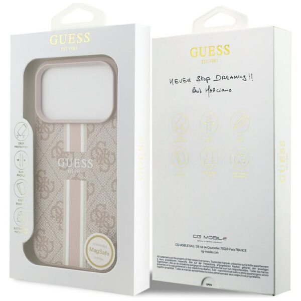 Guess 4G Printed Stripes MagSafe case for iPhone 17 Pro pink