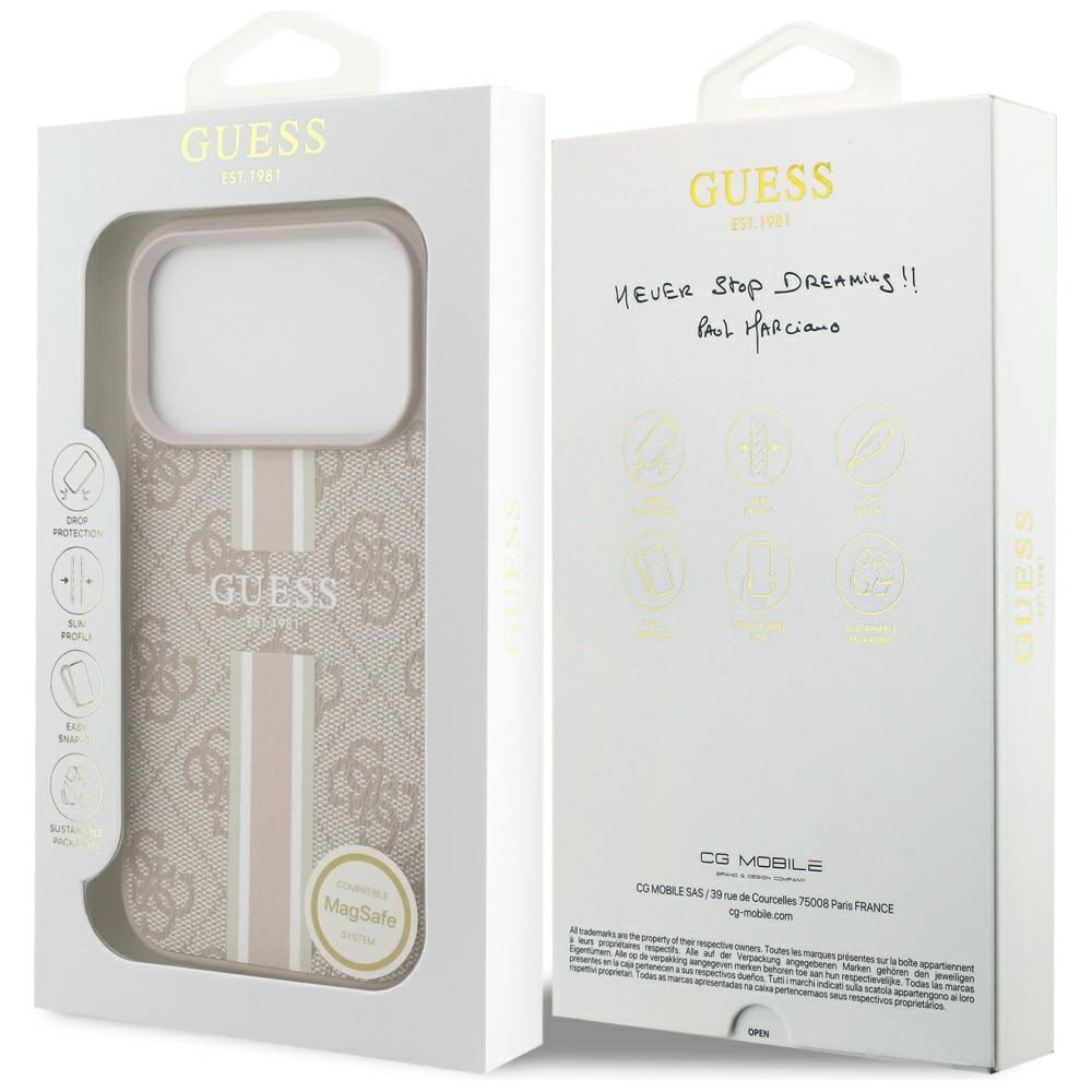 Guess 4G Printed Stripes MagSafe case for iPhone 17 Pro pink