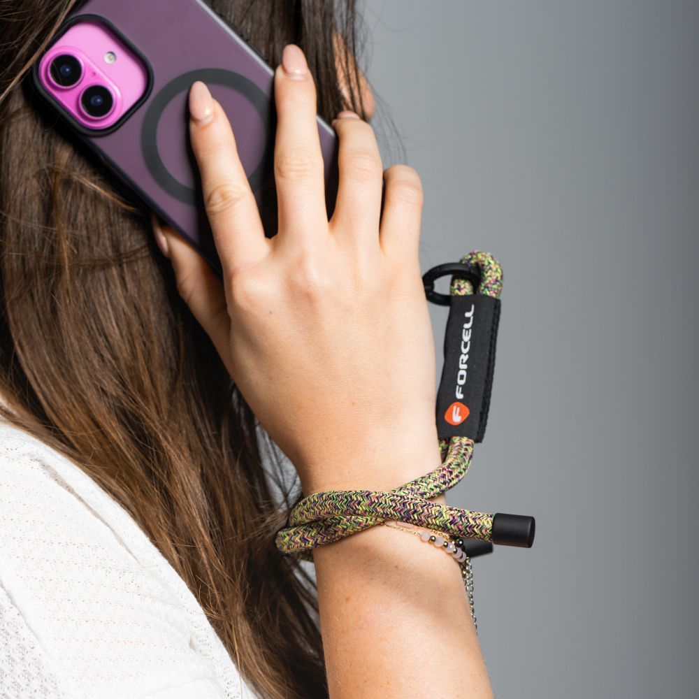 FORCELL F-DESIGN R10X40 wrist phone lanyard with adjustable length (max 20cm in the loop) green pink purple