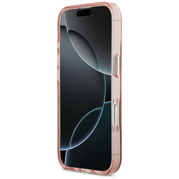 Guess Case Magsafe IML Gradient Case With Print Triangle Logo & Silver Metal Camera Buttons For iPhone 17 Pink
