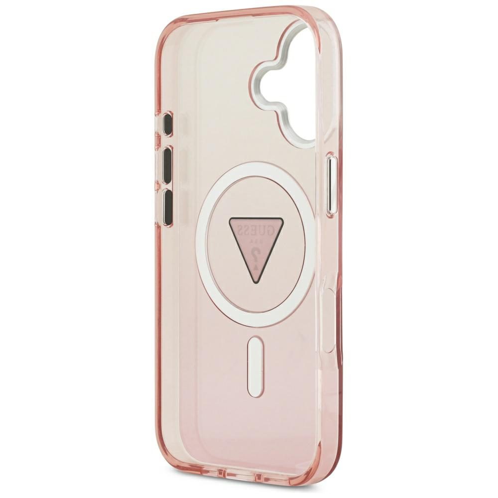 Guess Case Magsafe IML Gradient Case With Print Triangle Logo & Silver Metal Camera Buttons For iPhone 17 Pink