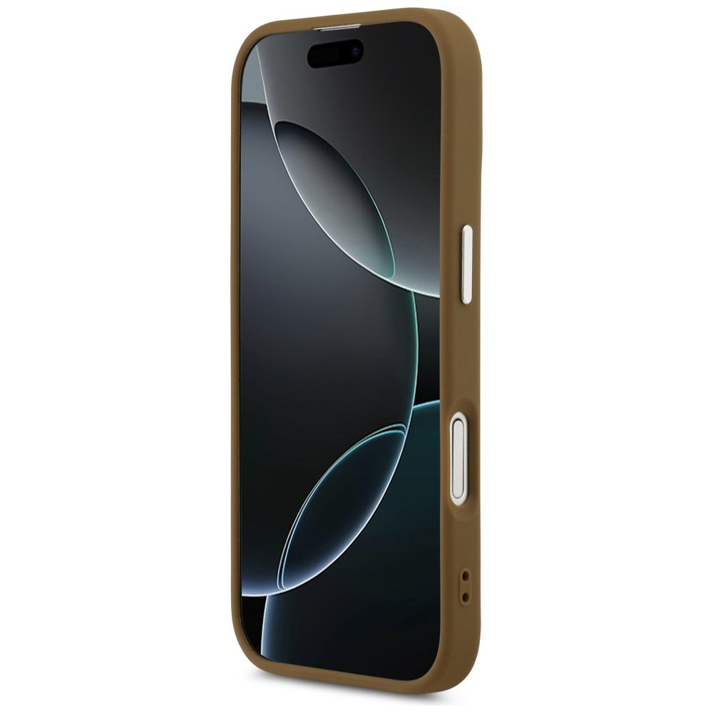 Guess Case Magsafe PU Leather Case With Triangle Logo Silver Metal Camera Frame For iPhone 17 Brown