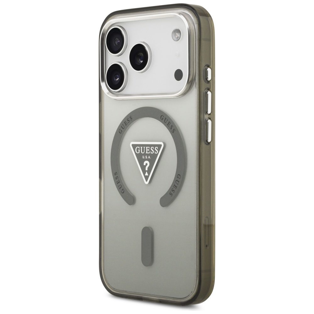 Guess Case Magsafe IML Gradient Case With Print Triangle Logo & Silver Metal Camera Buttons For iPhone 17 Pro Max Khaki