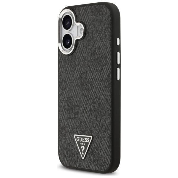 Guess Case Magsafe 4G PU Leather Case With Triangle Logo And Silver Metal Camera Frame For iPhone 17 Black