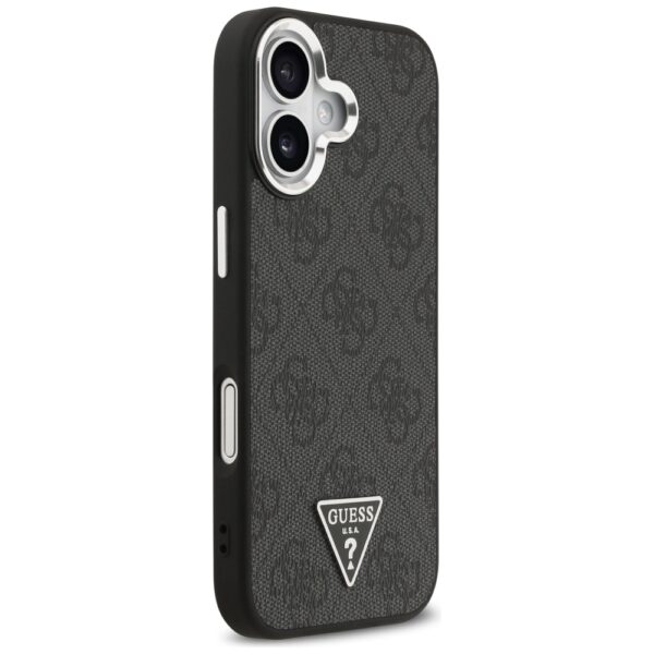 Guess Case Magsafe 4G PU Leather Case With Triangle Logo And Silver Metal Camera Frame For iPhone 17 Black