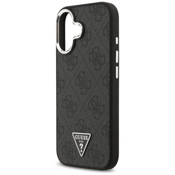 Guess Case Magsafe 4G PU Leather Case With Triangle Logo And Silver Metal Camera Frame For iPhone 17 Black