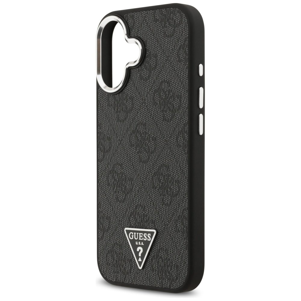 Guess Case Magsafe 4G PU Leather Case With Triangle Logo And Silver Metal Camera Frame For iPhone 17 Black