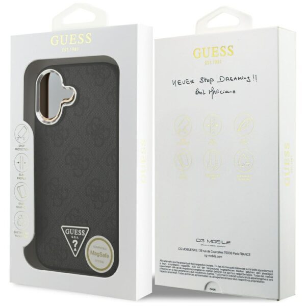 Guess Case Magsafe 4G PU Leather Case With Triangle Logo And Silver Metal Camera Frame For iPhone 17 Black