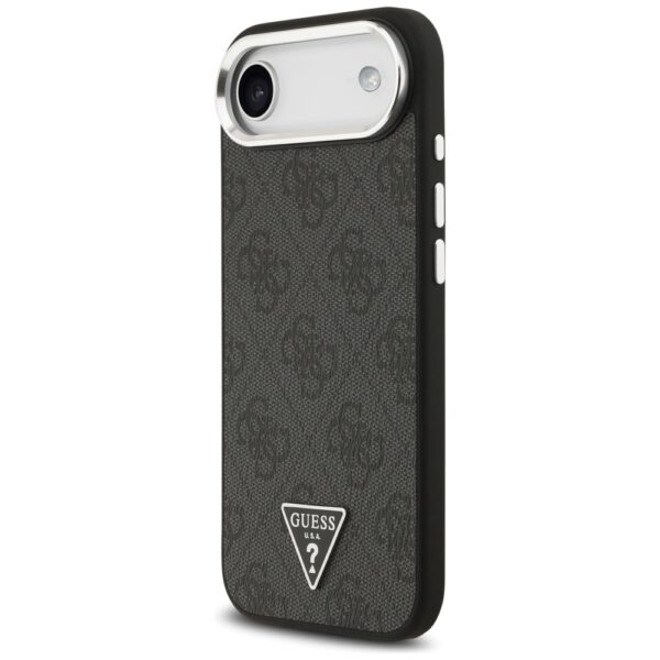 Guess Case Magsafe 4G PU Leather Case With Triangle Logo And Silver Metal Camera Frame For iPhone 17 Air Black