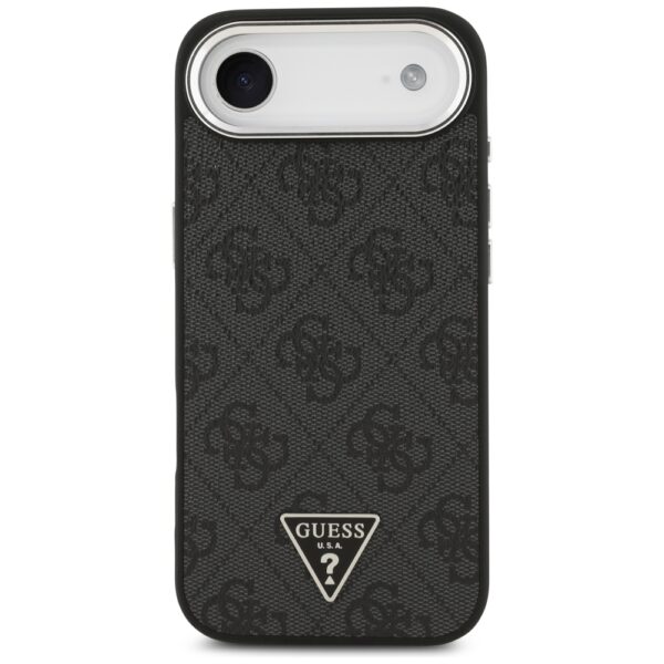 Guess Case Magsafe 4G PU Leather Case With Triangle Logo And Silver Metal Camera Frame For iPhone 17 Air Black