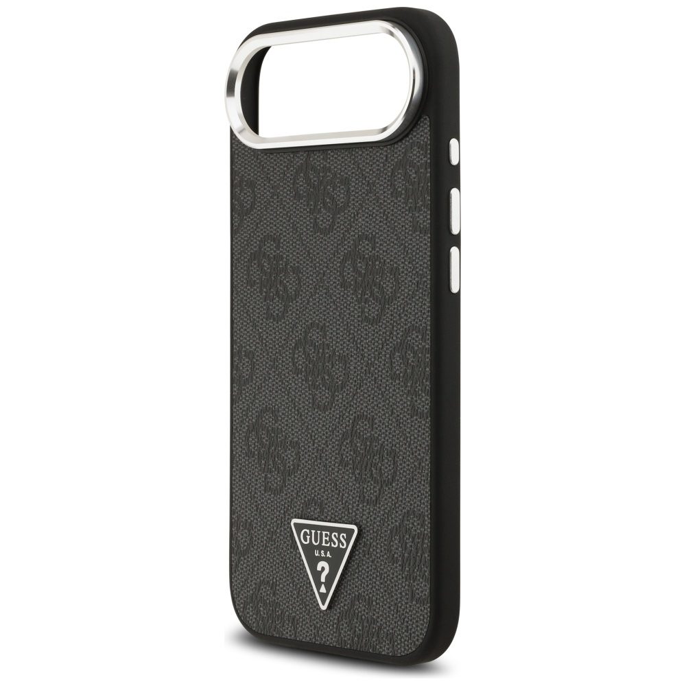 Guess Case Magsafe 4G PU Leather Case With Triangle Logo And Silver Metal Camera Frame For iPhone 17 Air Black