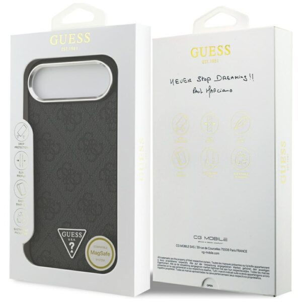 Guess Case Magsafe 4G PU Leather Case With Triangle Logo And Silver Metal Camera Frame For iPhone 17 Air Black