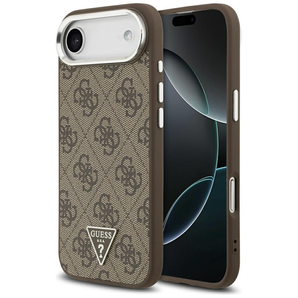 473315_oryg Guess Case Magsafe 4G PU Leather Case With Triangle Logo And Silver Metal Camera Frame For iPhone 17 Air Brown