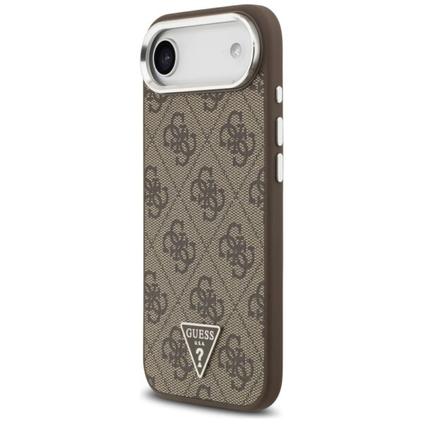 Guess Case Magsafe 4G PU Leather Case With Triangle Logo And Silver Metal Camera Frame For iPhone 17 Air Brown