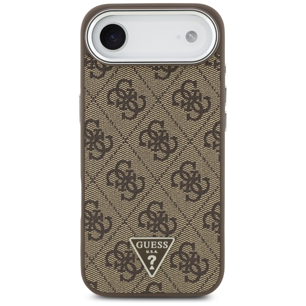 473317_oryg Guess Case Magsafe 4G PU Leather Case With Triangle Logo And Silver Metal Camera Frame For iPhone 17 Air Brown
