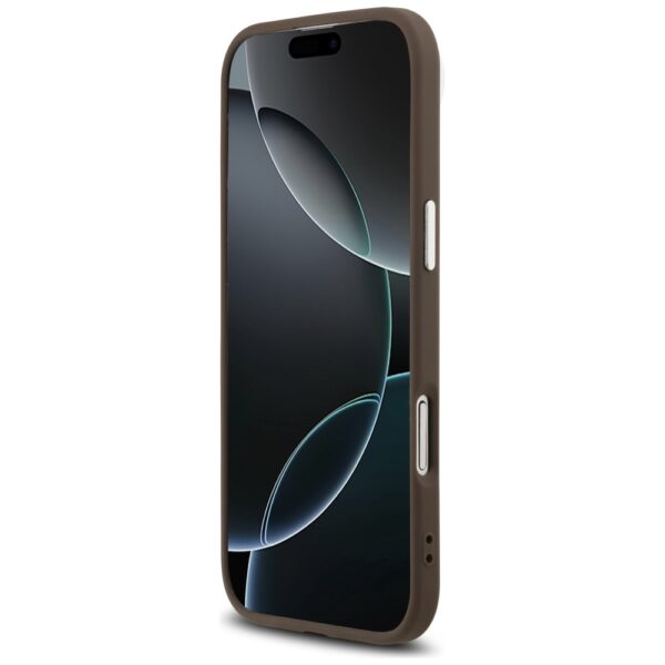 Guess Case Magsafe 4G PU Leather Case With Triangle Logo And Silver Metal Camera Frame For iPhone 17 Air Brown