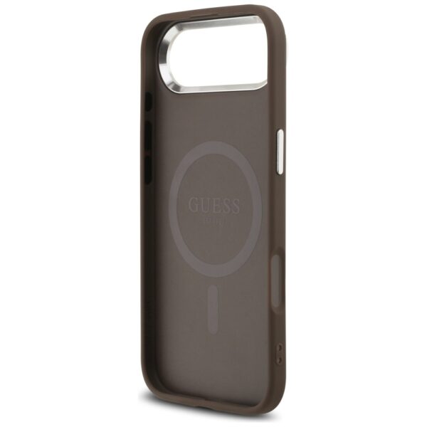 Guess Case Magsafe 4G PU Leather Case With Triangle Logo And Silver Metal Camera Frame For iPhone 17 Air Brown
