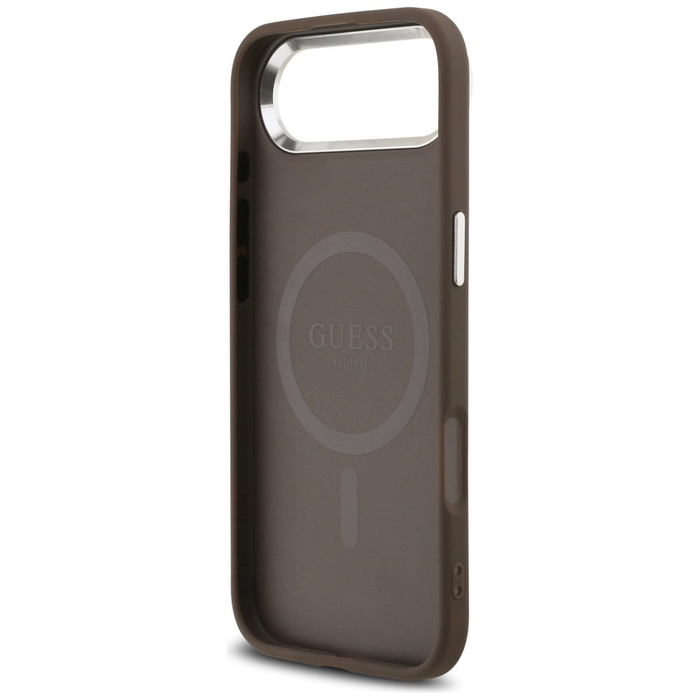 473321_oryg Guess Case Magsafe 4G PU Leather Case With Triangle Logo And Silver Metal Camera Frame For iPhone 17 Air Brown