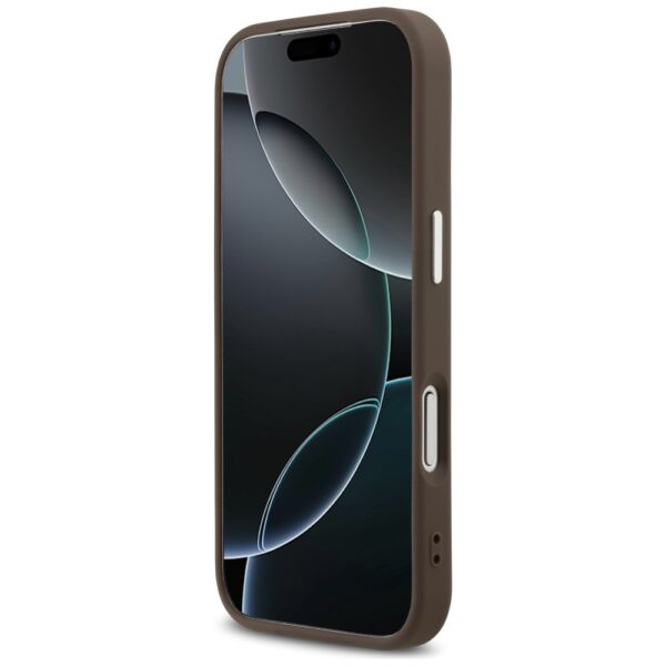 Guess Case Magsafe 4G PU Leather Case With Triangle Logo And Silver Metal Camera Frame For iPhone 17 Pro Brown