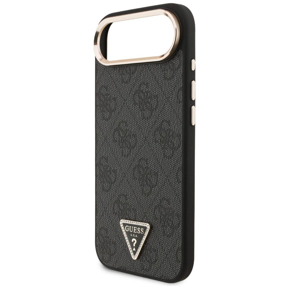 Guess Case Magsafe 4G PU Leather Case With Triangle Logo And Gold Metal Camera Frame For iPhone 17 Air Brown