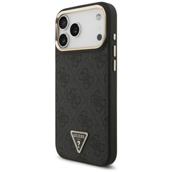 Guess Case Magsafe 4G PU Leather Case With Triangle Logo And Gold Metal Camera Frame For iPhone 17 Pro Max Brown