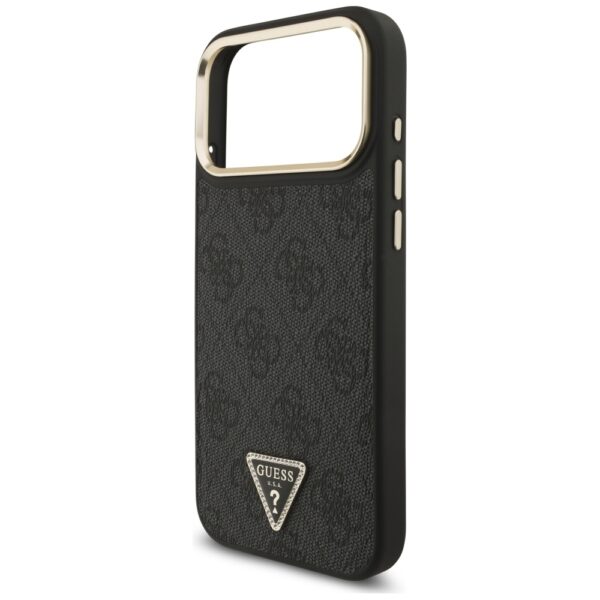 Guess Case Magsafe 4G PU Leather Case With Triangle Logo And Gold Metal Camera Frame For iPhone 17 Pro Max Brown