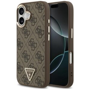 Guess Case Magsafe 4G PU Leather Case With Triangle Logo And Gold Metal Camera Frame For iPhone 17 Black