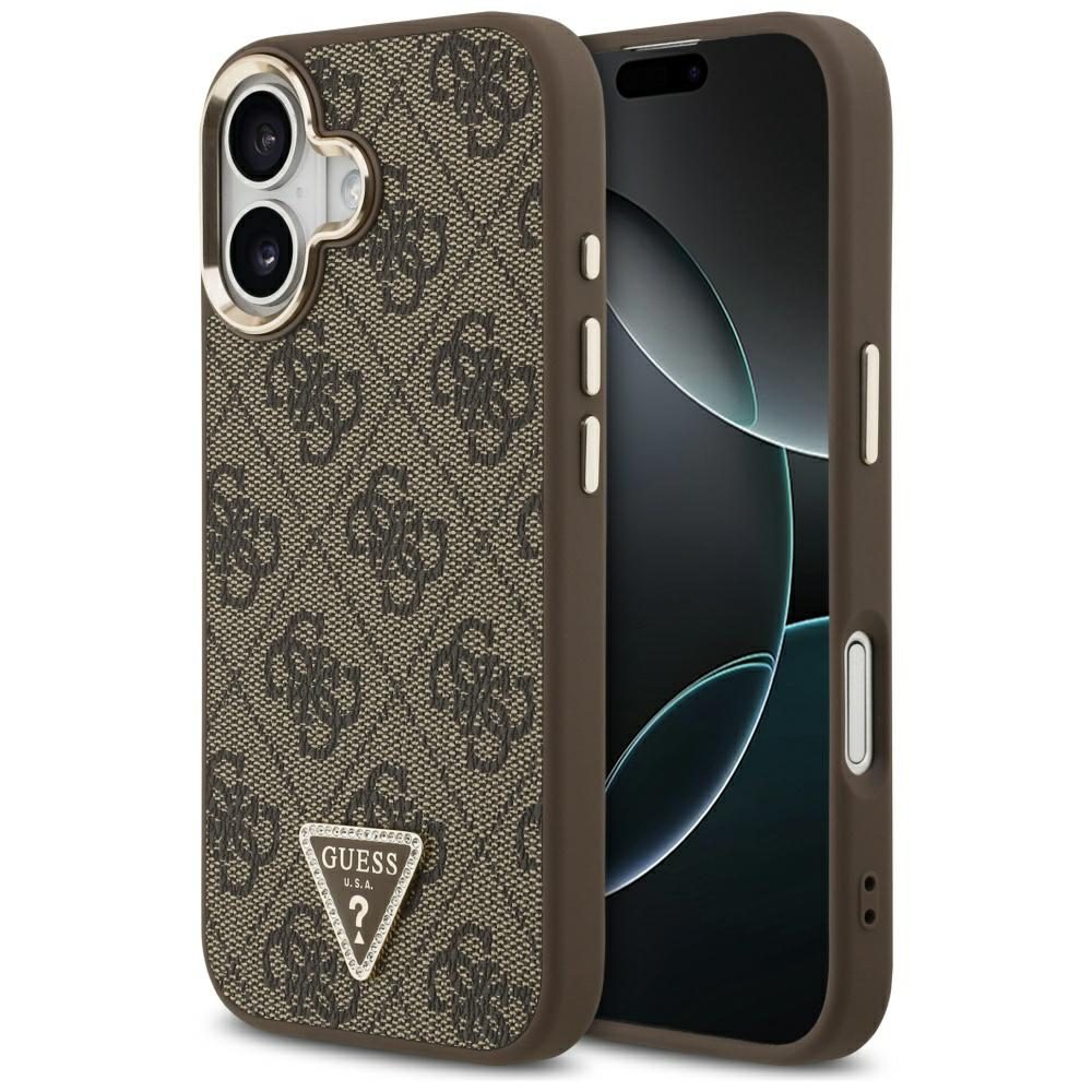 Guess Case Magsafe 4G PU Leather Case With Triangle Logo And Gold Metal Camera Frame For iPhone 17 Black