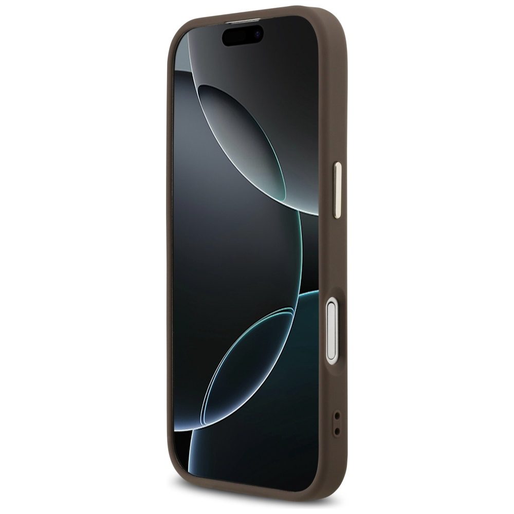 Guess Case Magsafe 4G PU Leather Case With Triangle Logo And Gold Metal Camera Frame For iPhone 17 Black